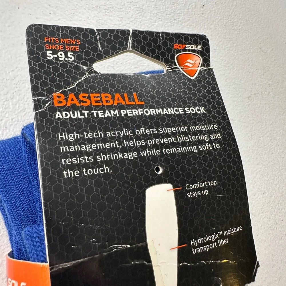 SofSole Baseball Performance Socks Blue Acrylic Blend Team Sport Men Size 5-9.5